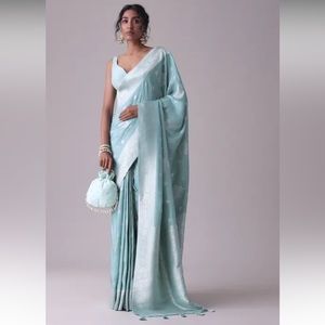 Marine Blue Woven Saree In Dola Silk And Silver Weave
